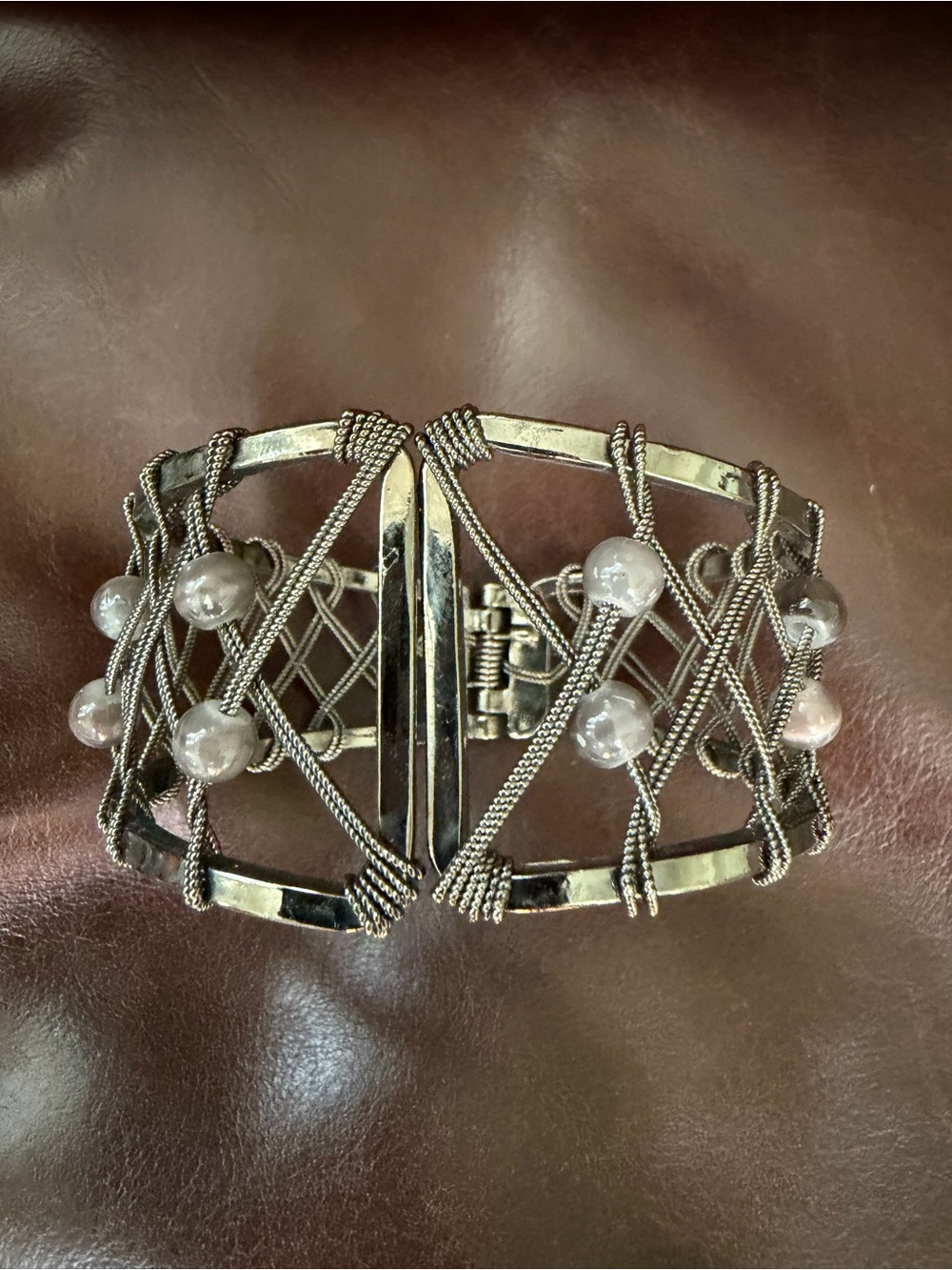 Faux Silver Beaded Cuff Bracelet